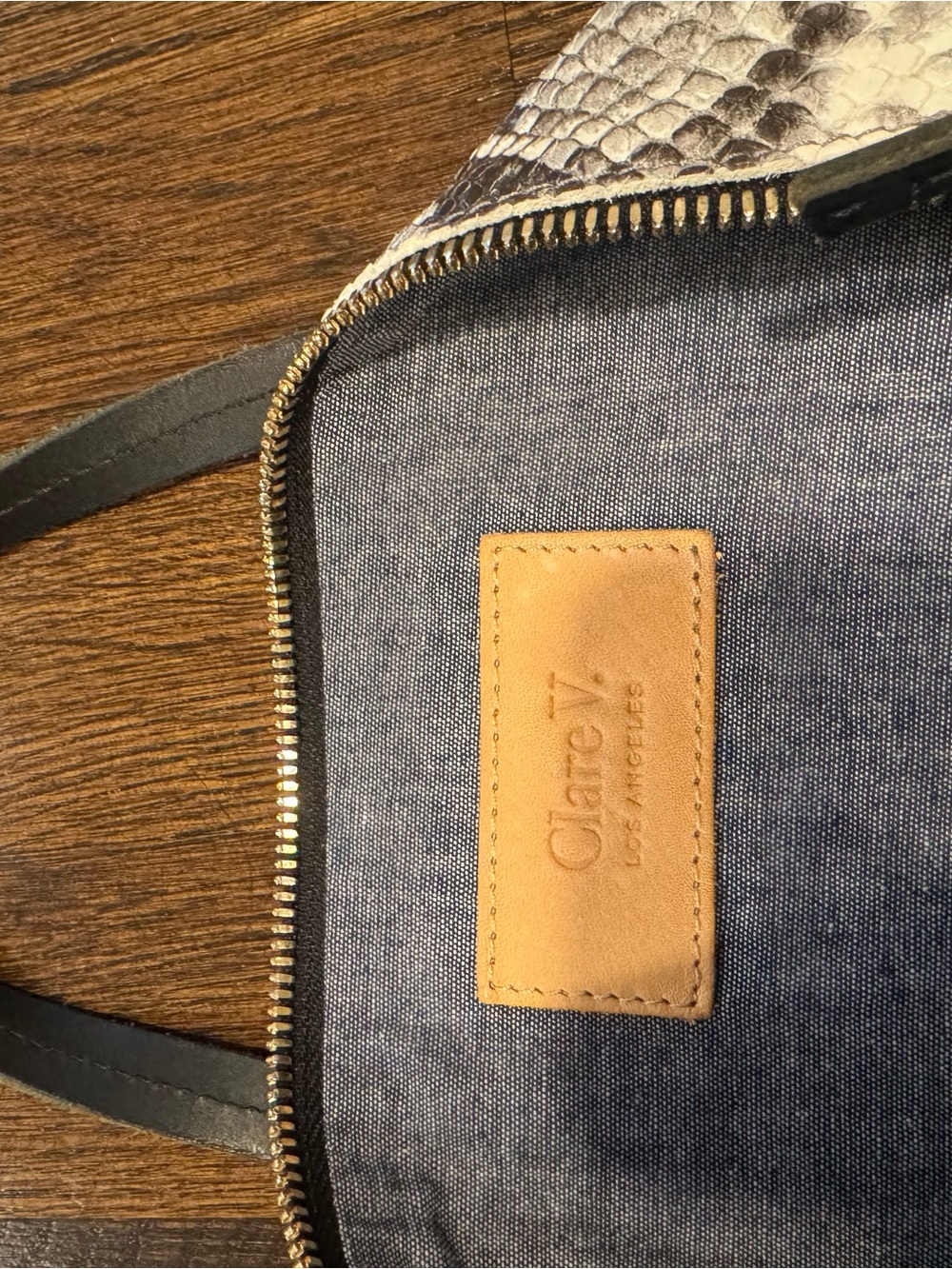 Clare V Snake-Embossed Tote in Tan & Gray